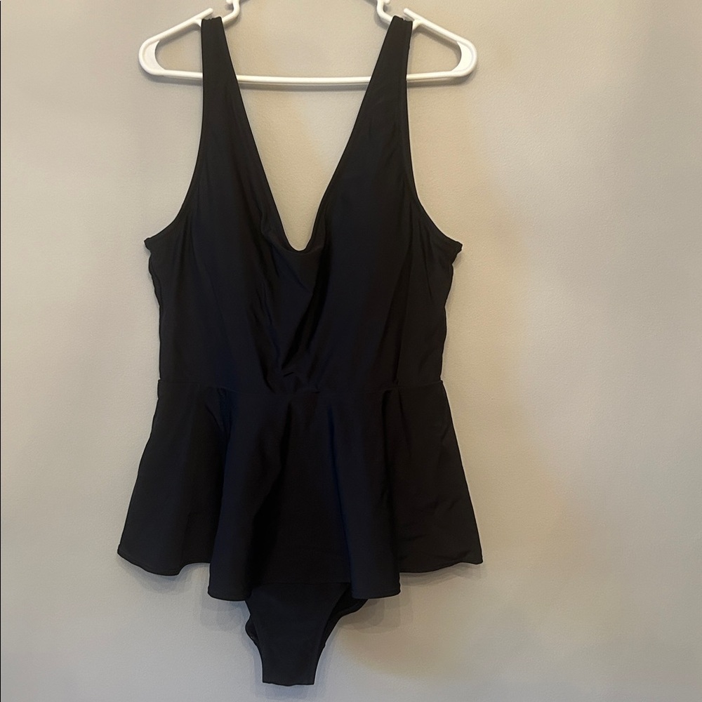 Old Navy Black Peplum Hem One Piece Black Swimsuit, Size XL Tall